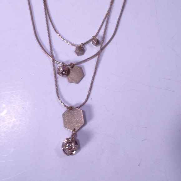 Ann Taylor LOFT Brushed Gold Hexagon Fire Three Layer Necklace NWT $34.50 - Picture 1 of 6